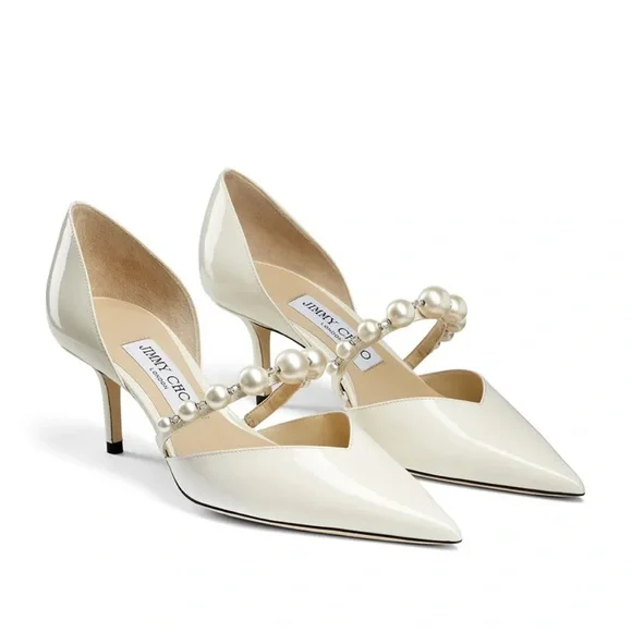 Jimmy Choo Ivory Pearl-Adorned Heels - Picture 1 of 5